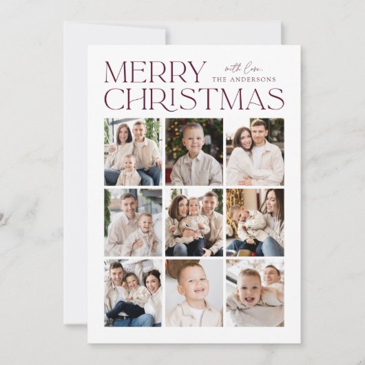 Wine Moderne Kerstmis 9 Fotocollage Feestdagenkaart (Voorkant)