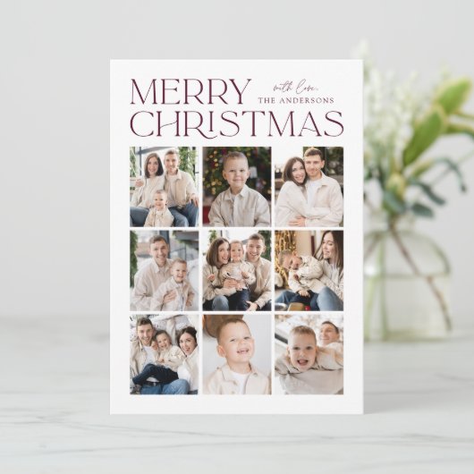 Wine Moderne Kerstmis 9 Fotocollage Feestdagenkaart (Staand voorkant)