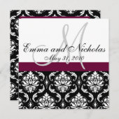 Wine Monogram Damask Wedding Back Kaart (Voorkant / Achterkant)