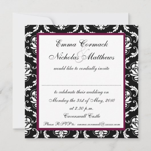 Wine Monogram Damask Wedding Back Kaart (Achterkant)