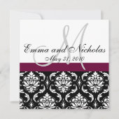 Wine Monogram Damask Wedding Back Kaart (Voorkant)