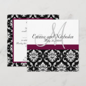Wine Monogram Damask Wedding Invitation Kaart (Voorkant / Achterkant)