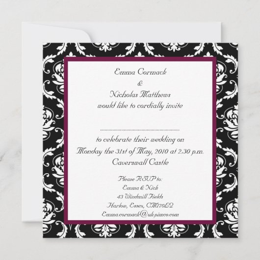 Wine Monogram Damask Wedding Invitation Kaart (Achterkant)