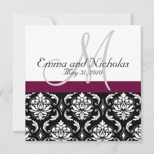 Wine Monogram Damask Wedding Invitation Kaart