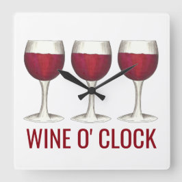 Wine O' Clock Red Wine Glass Winery Bar Vierkante Klok