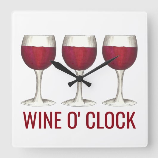 Wine O' Clock Red Wine Glass Winery Bar Vierkante Klok (Voorkant)
