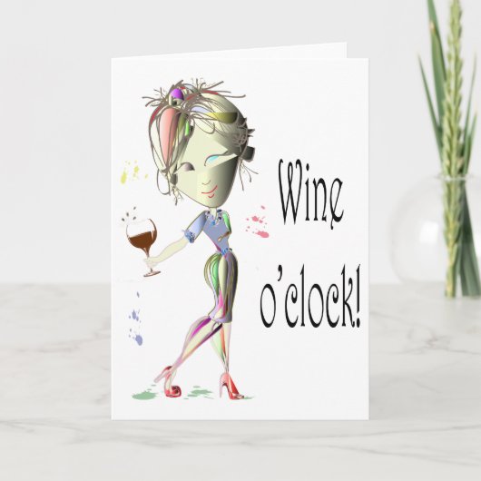 Wine O'Clock, humoristisch wenskaart Kaart (Voorkant)
