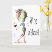 Wine O'Clock, humoristisch wenskaart Kaart (Gele Bloem)