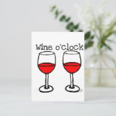 "WINE O'CLOCK" MET RODE WIJNAFDRUKKING BRIEFKAART (Staand voorkant)