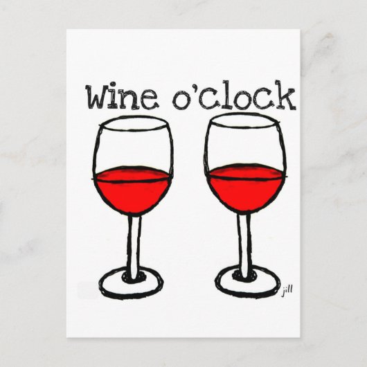 "WINE O'CLOCK" MET RODE WIJNAFDRUKKING BRIEFKAART (Voorkant)
