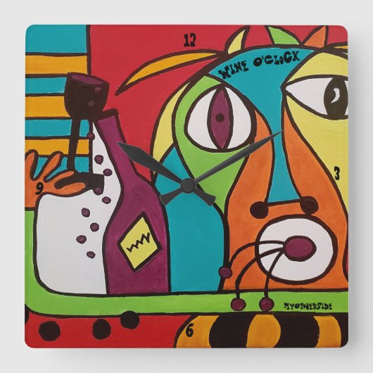 Wine O'Clock van ByOtherSide Vierkante Klok (Voorkant)