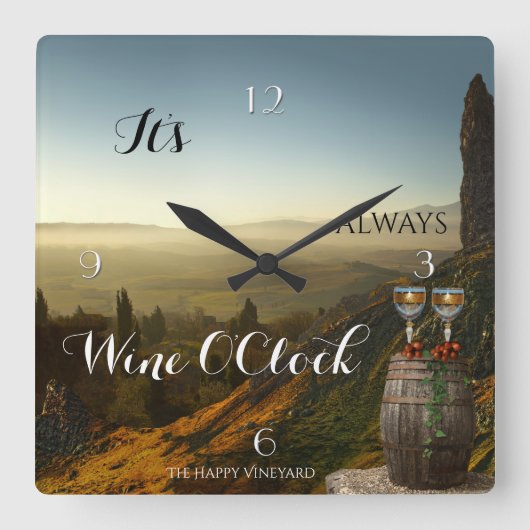 Wine OClock Vineyard Landscape Clock Vierkante Klok (Voorkant)