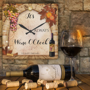 Wine O'Clock Vineyard of Wine Theme Clock Vierkante Klok