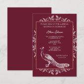 Wine Peacock Flourish Bridal Shower Invitation Kaart (Voorkant / Achterkant)