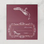 Wine Peacock Flourish Reception Place Card Plaatskaartje (Buitenkant ongevouwen)
