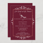 Wine Peacock Flourish Rehearsal Dinner Invitation Kaart (Voorkant / Achterkant)