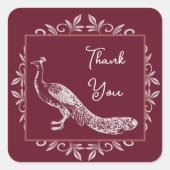 Wine Peacock Flourish Weddenschap Bedankt Vierkante Sticker (Voorkant)