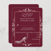 Wine Peacock Flourish Wedding RSVP Card (Voorkant / Achterkant)