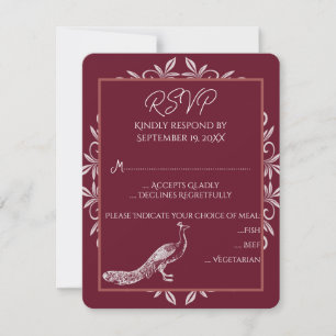 Wine Peacock Flourish Wedding RSVP Card