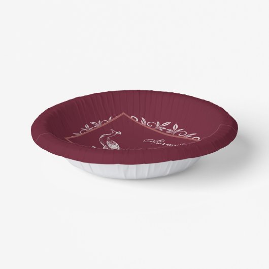 Wine Peacock Flourish Wedding Shower Paper Bowls Papieren Kommen (Gebogen)