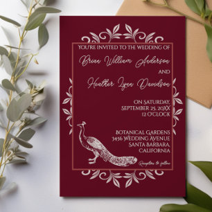 Wine Peacock Vlourish Wedding Invitation Kaart