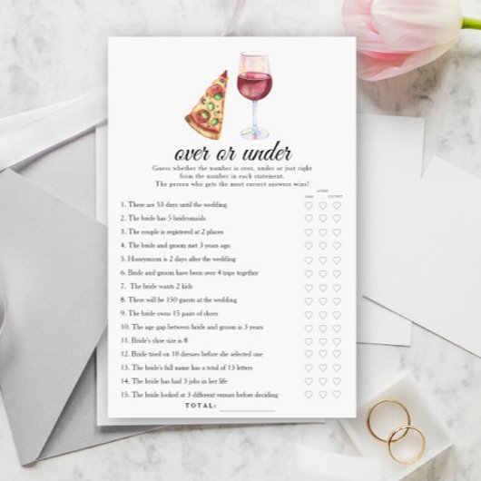 Wine & Pizza Bridal shower Over or under game