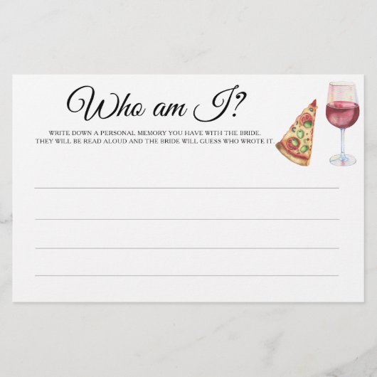 Wine & Pizza Bridal shower Who am I game Briefpapier (Voorkant)