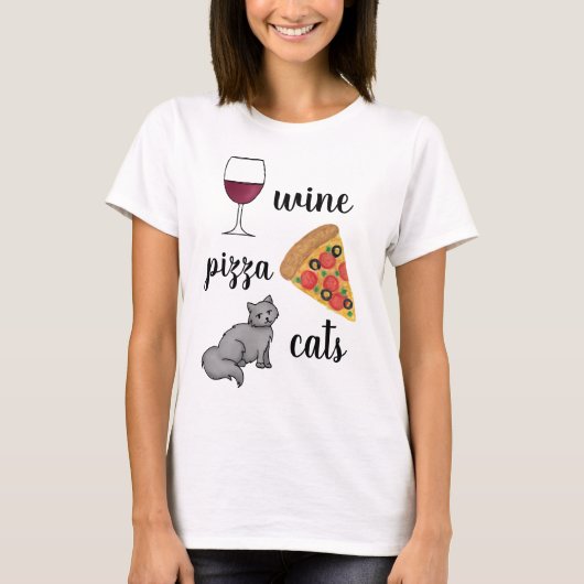 Wine Pizza Cats T-shirt (Voorkant)