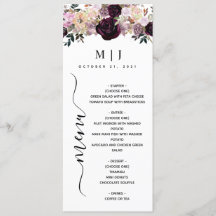 Wine Plum Mauve Herfst Floral Wedding Menu