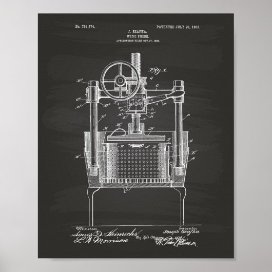 Wine Press 1903 Patent Art Chalkboard Poster (Voorkant)