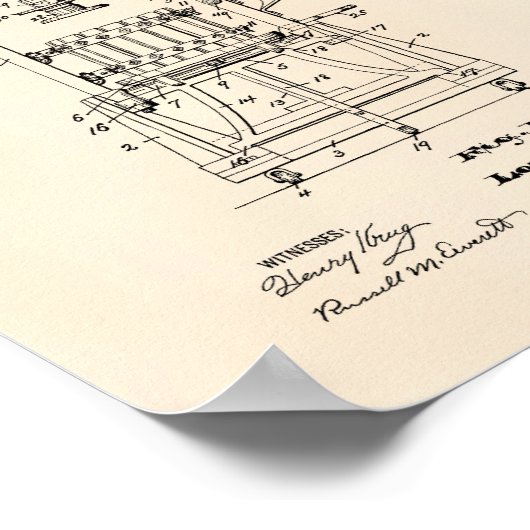 Wine Press 1903 Patent Art Old Peper Poster (Hoek)
