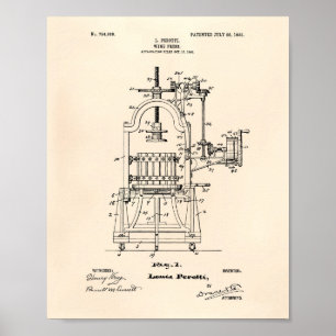 Wine Press 1903 Patent Art Old Peper Poster