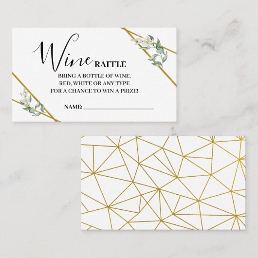 Wine Raffle Ticket Greenery Gold Shower-kaart (Voorkant / Achterkant)