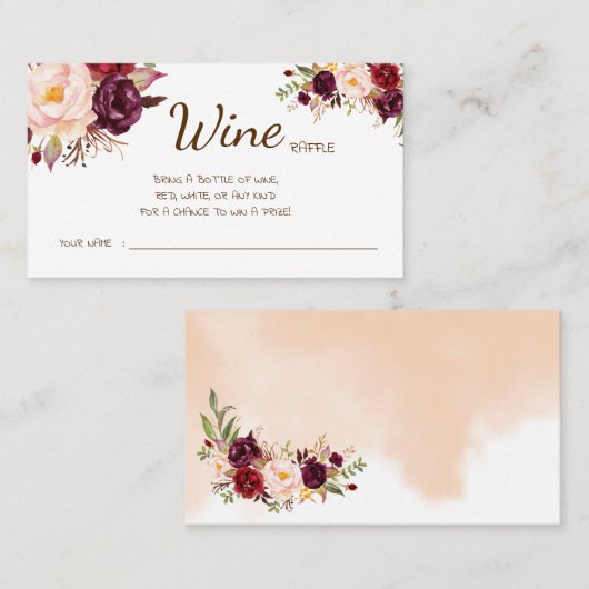 Wine Raffle Wedding Vrijgezellenfeest Marsala kaar Plaatskaartje (Voorkant / Achterkant)