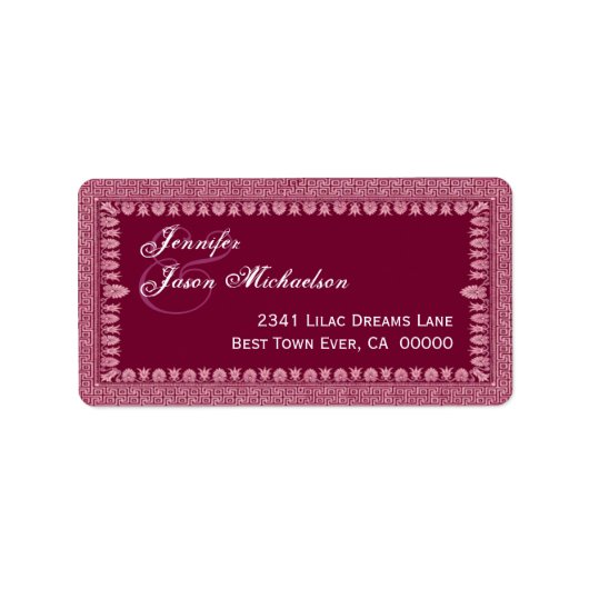 Wine Red Art Deco Border Wedding Etiket (Voorkant)
