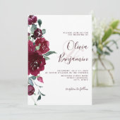 Wine Red Burgundy Marsala Floral Wedding Kaart (Staand voorkant)
