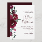 Wine Red Burgundy Marsala Floral Wedding Kaart (Voorkant / Achterkant)