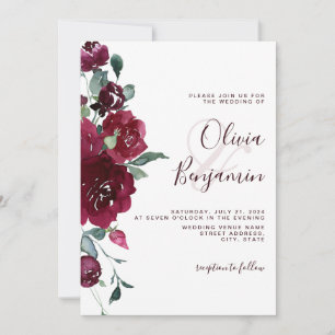 Wine Red Burgundy Marsala Floral Wedding Kaart