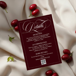 Wine Red Elegant Calligraphy Wedding Details Informatiekaartje