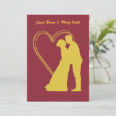 Wine Red Golden Couple Hearts Classy Wedding Kaart (Staand voorkant)