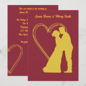 Wine Red Golden Couple Hearts Classy Wedding Kaart (Voorkant / Achterkant)