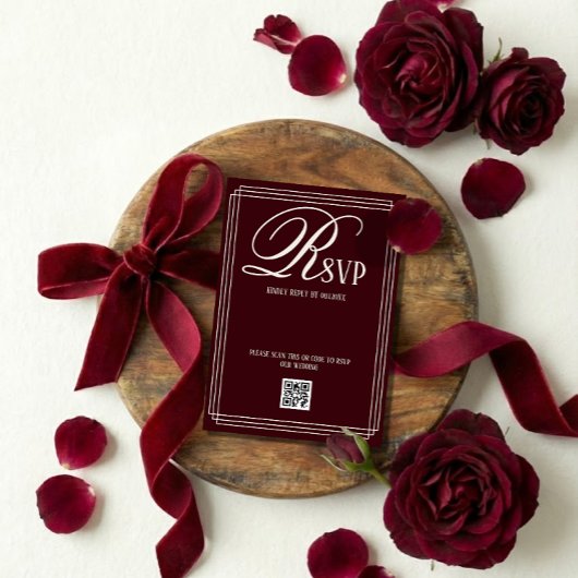 Wine Red Luxury Wedding RSVP Kaartje