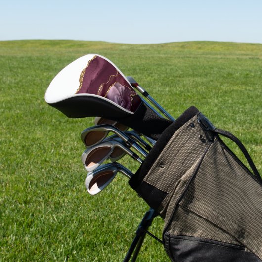 Wine Red Marble Agate Golden Glitter Stylish Glam Golfheadcover (Insitu)