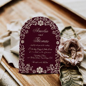 Wine Red Mexican Floral Wedding Invitation Kaart