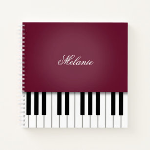 Wine Red Piano Music-toetsenbord op maat Notitieboek