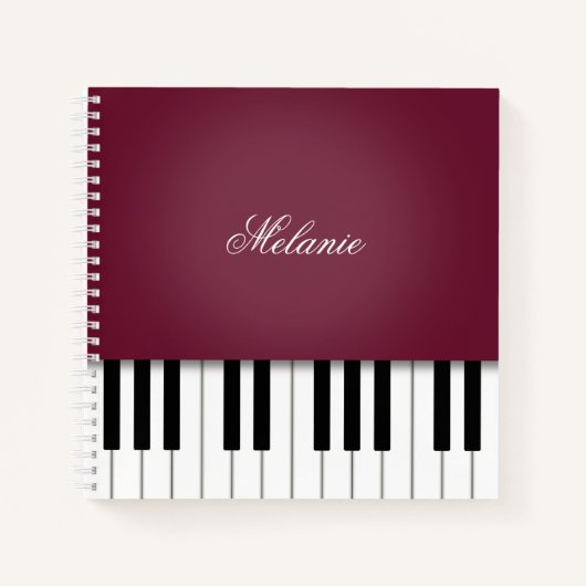 Wine Red Piano Music-toetsenbord op maat Notitieboek (Voorkant)