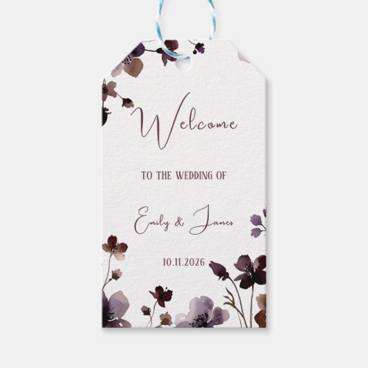 Wine Red Plum Mauve Fall Floral Wedding Cadeaulabel (Voorkant)