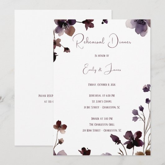 Wine Red Plum Mauve Fall Floral Wedding Kaart (Voorkant / Achterkant)