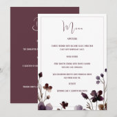 Wine Red Plum Mauve Fall Floral Wedding Menu (Voorkant / Achterkant)