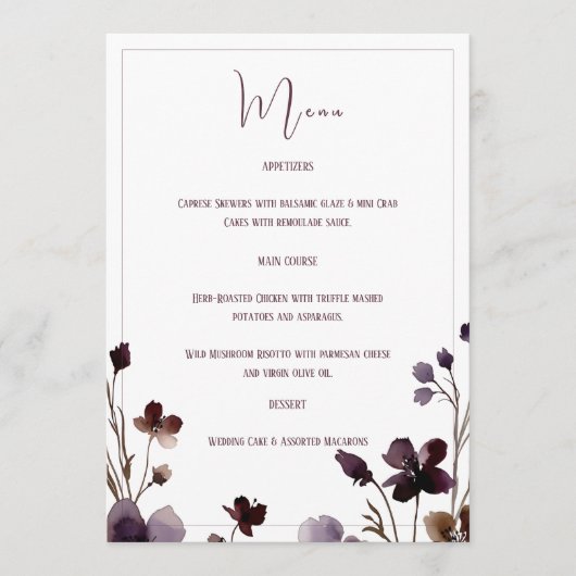 Wine Red Plum Mauve Fall Floral Wedding Menu (Voorkant)